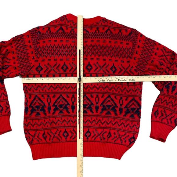 Woolrich Cowichan Sweater Mens Size Medium Red Fair Isle Alpine Chunky Knit - Picture 7 of 8